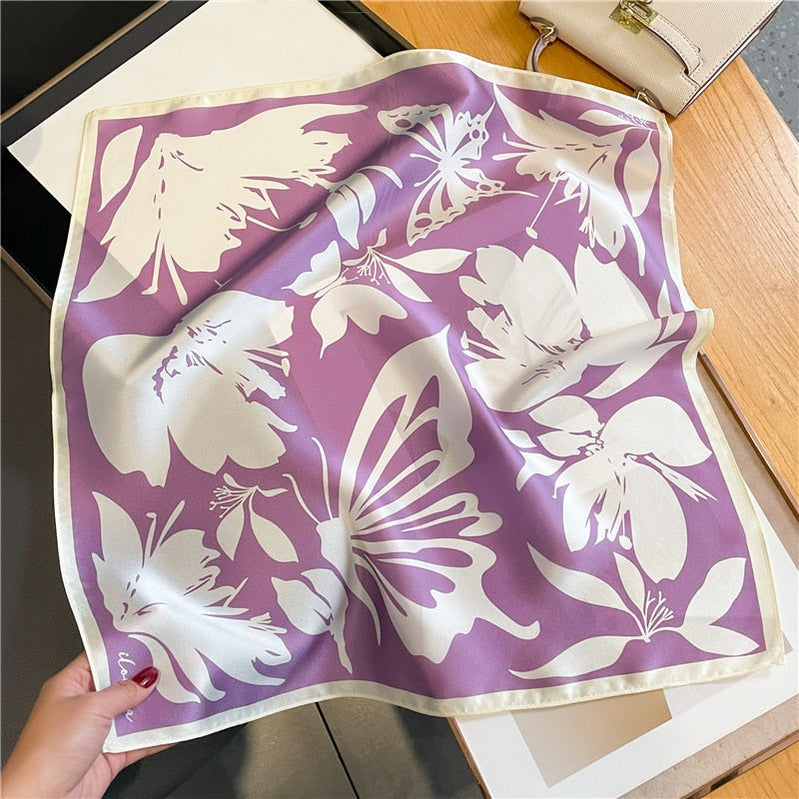 Classice 100% Silk Square Scarf Women Print Stripe Hair Band Wrist Foulard England Style Neckerchief Bandana Echarpe FZ227-4