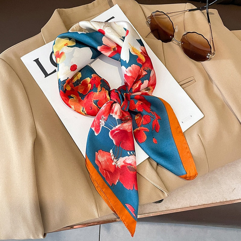 Luxury Silk Shawl Square Scarf for Women Satin Hijab Fashion Wraps Neckerchief Female Hair Bands Ribbon Headband Bandana W-195-5 70x70