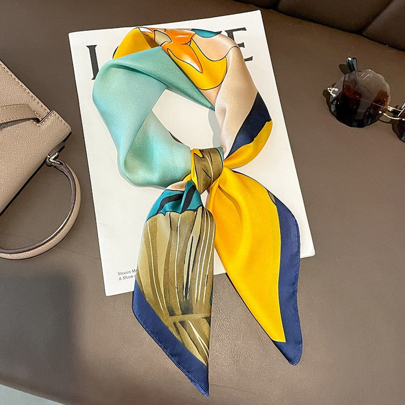 Luxury Silk Shawl Square Scarf for Women Satin Hijab Fashion Wraps Neckerchief Female Hair Bands Ribbon Headband Bandana W-77-5 70x70