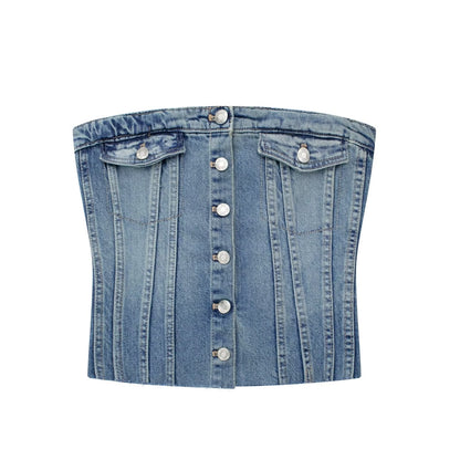 Traf Women's Corset Crop Top Y2k Streetwear Summer Women's Clothing - Vitage Denim Croo Top Women Vest 2023