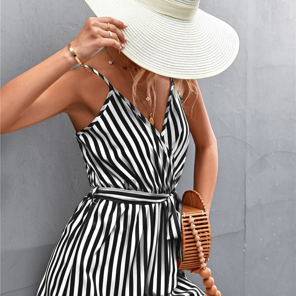 Sleeveless Summer Jumpsuit For Women Casual Stripe Woman Jumpsuit Loose V-Neck Summer Romper Shorts Beach Playsuit Female Outfit