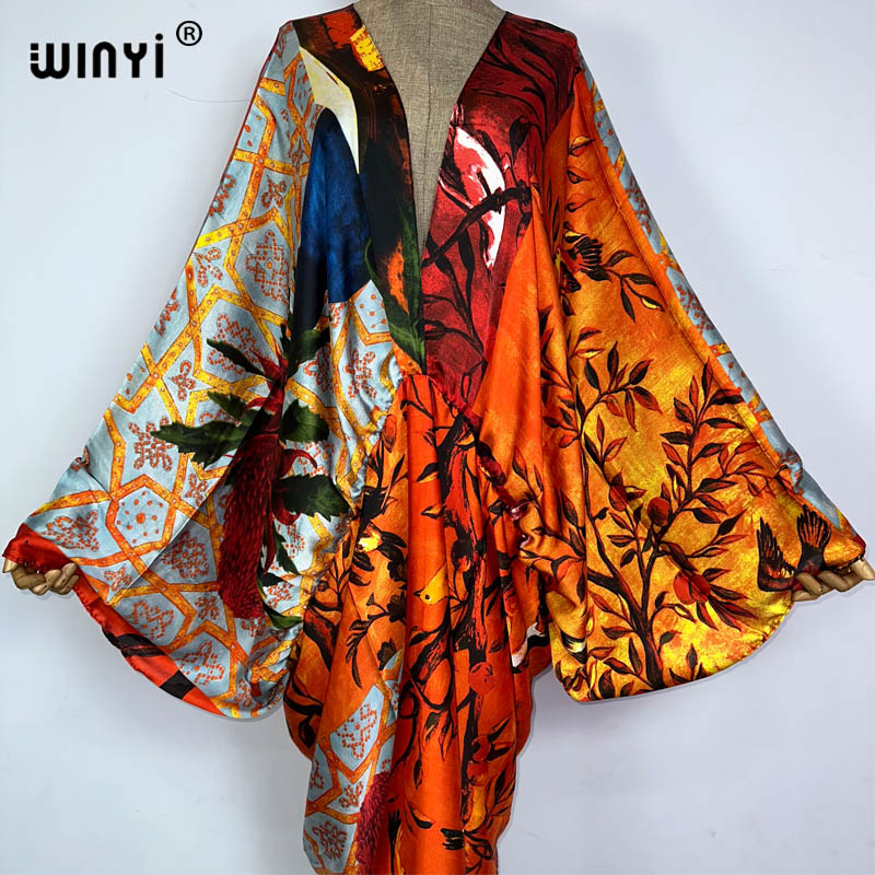 Sexy bech hand-rolled feel silk rayon fashion print Maxi Women's robes long beach V-neck Bohemian dress