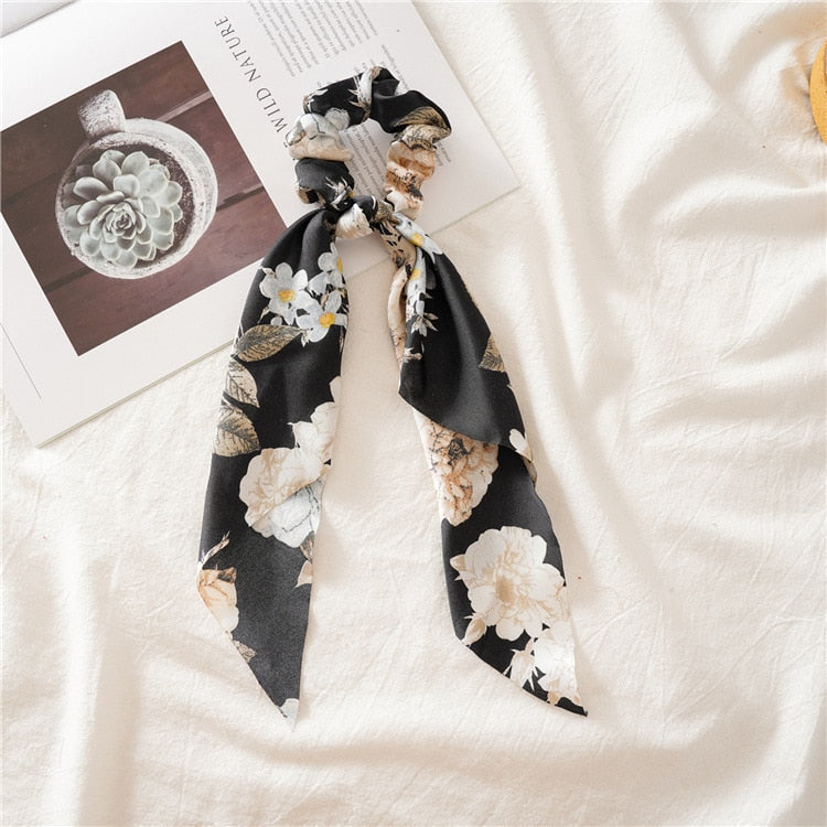 Chiffon Printing Flower Bandana Hair Scarf Headband for Women Vintage Long Ribbon Scrunchie Beach Bandanas Hair Accessories 50