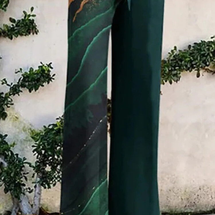 Print Jumpsuit Women Autumn and Spring New Fashion Long Sleeve Lapel Loose Casual Elegance Green Jumpsuits