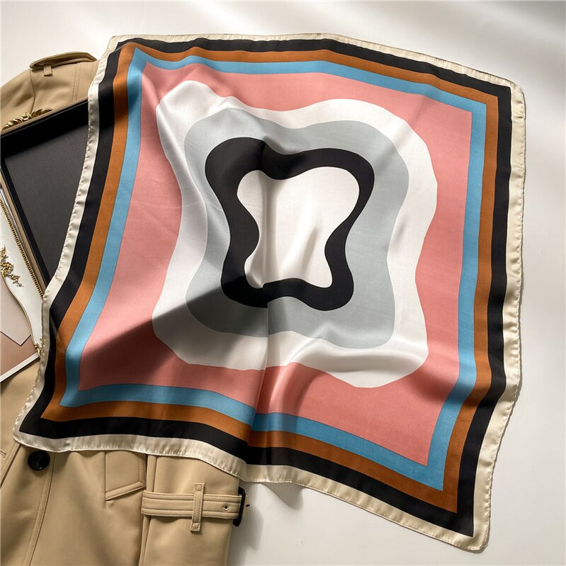 Fashion Wraps Satin Hijab Luxury Square Scarf for Women Hair Bands Ribbon Headband Silk Shawl Neckerchief Female Bandana FJ714-2