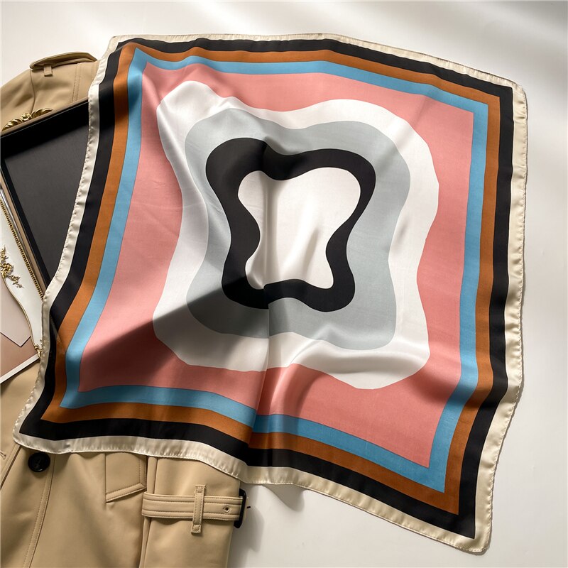 Fashion Wraps Satin Hijab Luxury Square Scarf for Women Hair Bands Ribbon Headband Silk Shawl Neckerchief Female Bandana FJ714-2