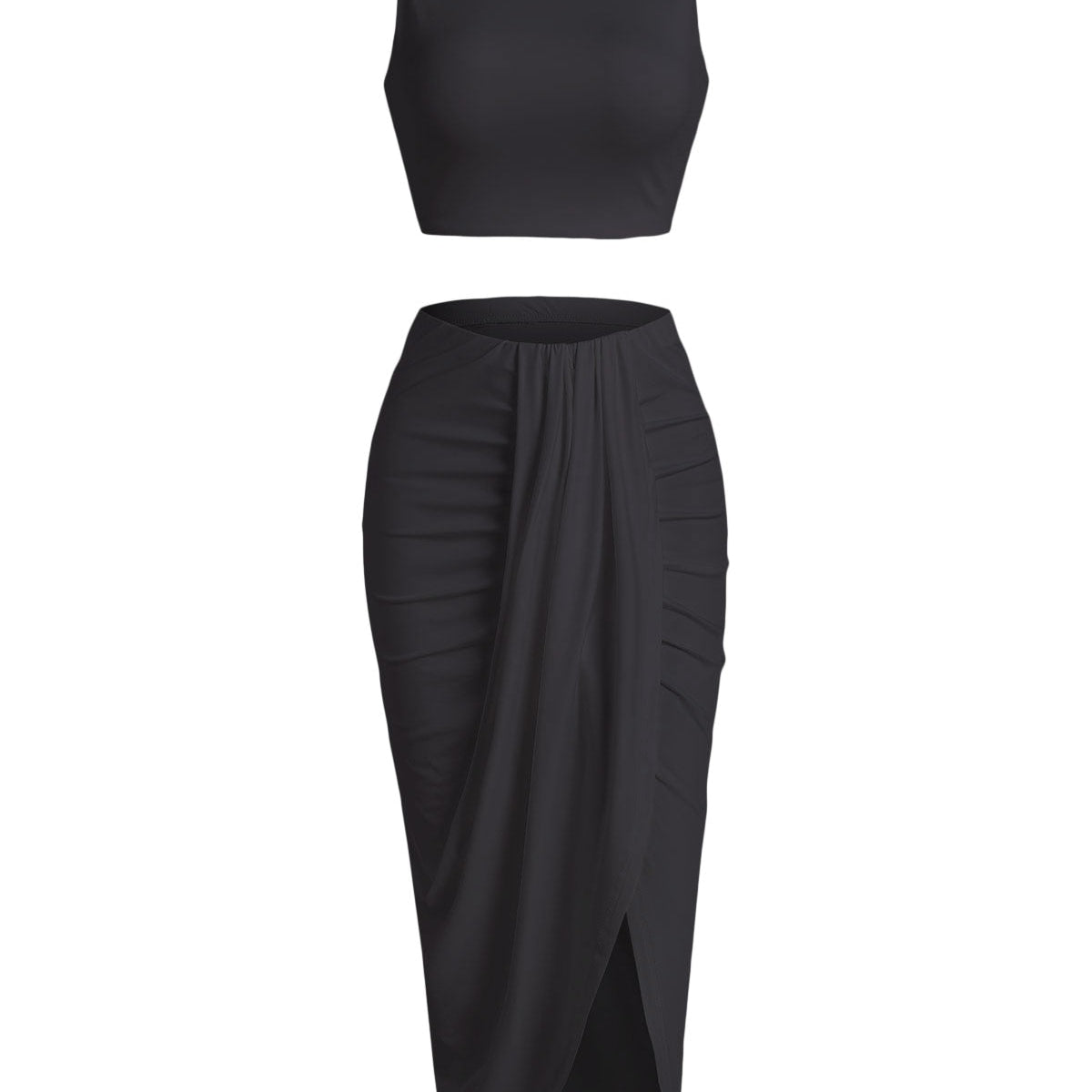 Women’s 2 Pieces Dress Set Sexy Sleeveless Crop Tank Side Slit Twist Skirt Bodycon Maxi Dresses Summer