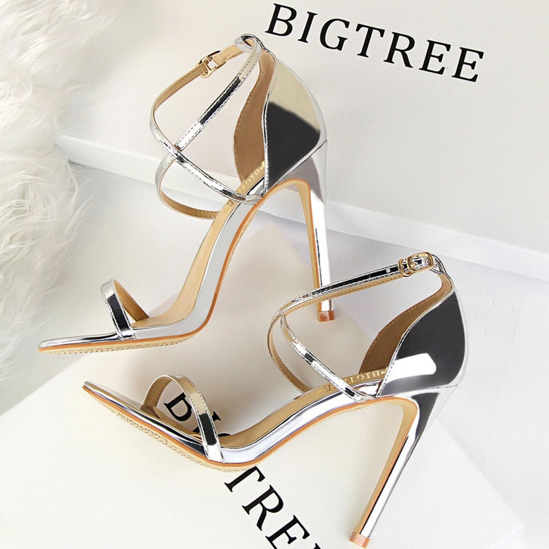 Shoes Sexy High Heels Women Pumps Sparkle Sequins Stiletto Heels 10 Cm Party Shoes Women Heels Summer Women Sandals New 126-8-sliver11cm