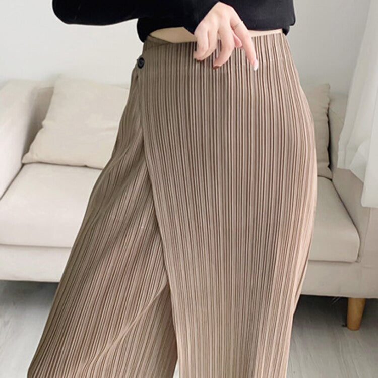YUDX Women Pleated Solid Color Ankle-length Pants Elastic Waist Wide Leg Straight Female Trsouser Loose Summer