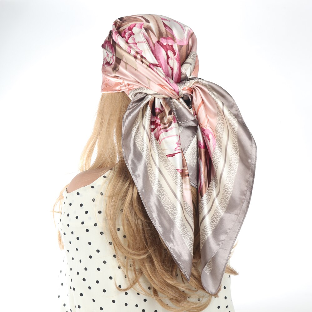 Silk Scarves Luxury Brand Spring Summer Women Head/Hair Scarf 90X90cm Fashion Hijab Bandana Cheveux Foulard Femme BK50-30 90X90CM