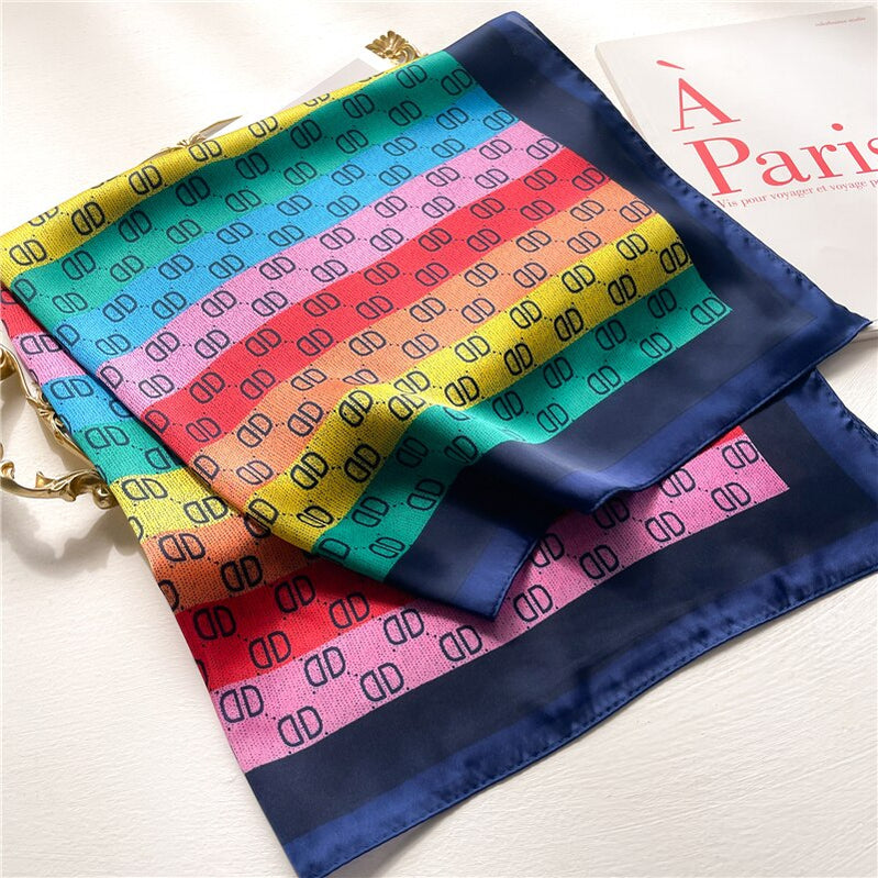 Luxury Print Satin Silk Square Scarf for Women Shawl Hijab Neckerchief Female Hair Ribbon Headband Fashion Wrap Bandana New FJ667-1