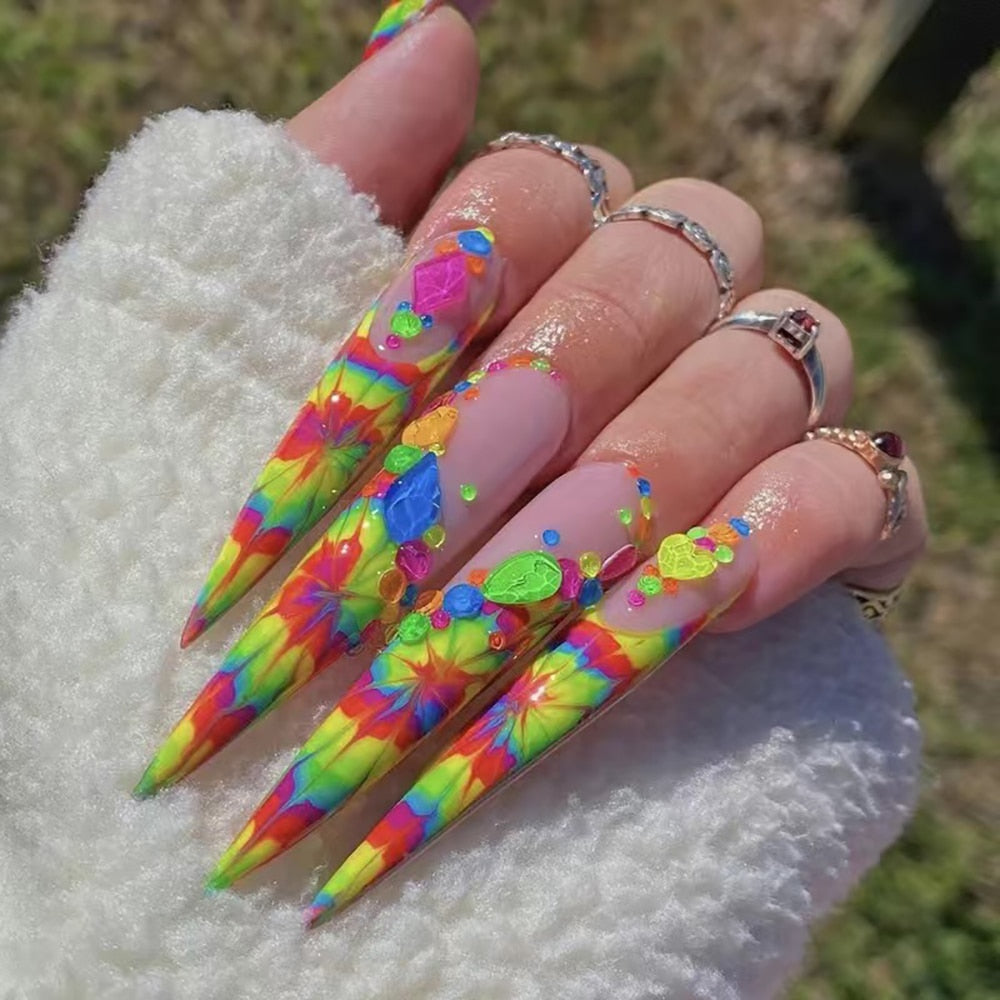 41Style Diamond Stiletto Coffin Long Nail Europe America Handwork Customization Cosplay Party Full Cover Fake Nails Woman Gift 41