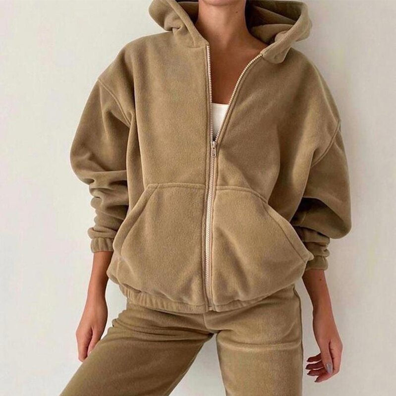 Autumn Winter Women's Brand Velvet Fabric Tracksuits Hoody Track Suit Hoodies And Pants Oversized Sportswear Two Pieces Set champagne TZ126
