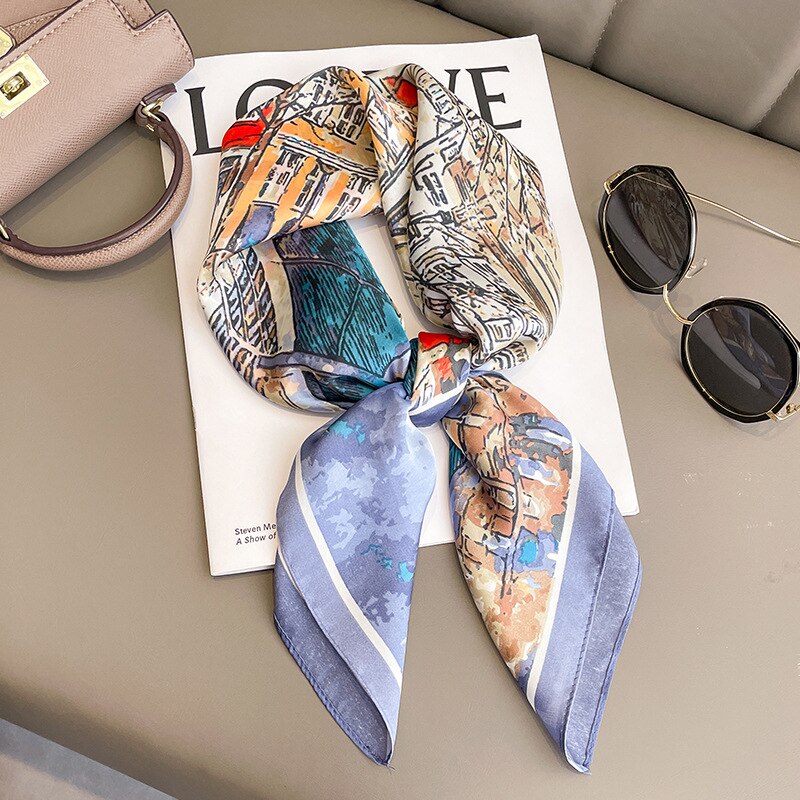 Luxury Silk Shawl Square Scarf for Women Satin Hijab Fashion Wraps Neckerchief Female Hair Bands Ribbon Headband Bandana 23