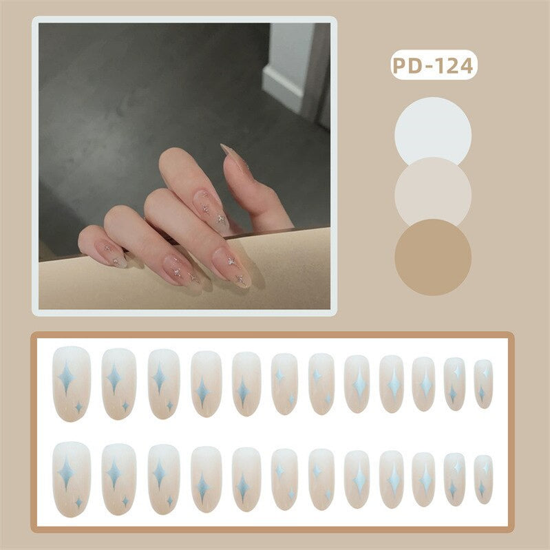 24pcs Lemon Short Wear Tips Nail False Patch Press on Nails Supplies for Professionals Artifical Fake Nails Faux Ongles Uñas PD-124-Fake Nails Ar
