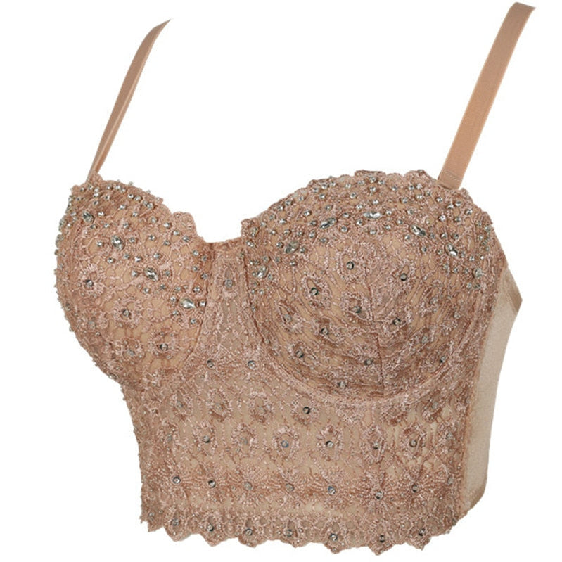 Women Tank Tops Luxury Sequined Rhinestone Pearl Wedding Push Up Bra Woman Clothes Camis Stage Ladies Crop Top Corset y2k Blusas