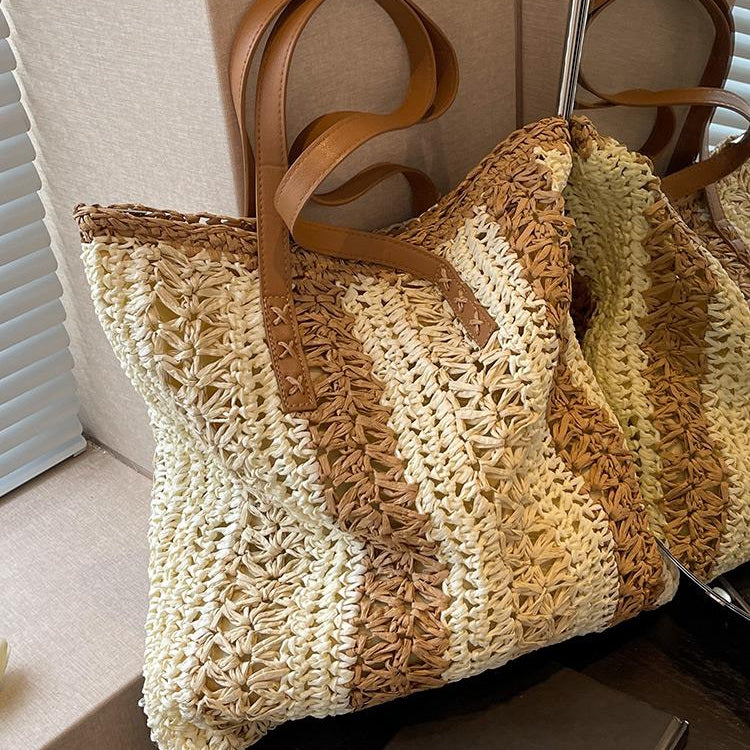 Casual Large Capacity Straw Woven Tote Shoulder Bags For Women Luxury Designer Beach Ladies Handbags