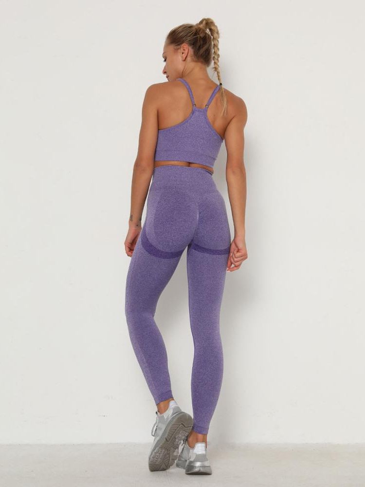 Women's Sets Skinny Tracksuit Breathable Bra Long Sleeve Top Seamless Outfits High Waist Push Up Leggings Gym Clothes Sport Suit Bra Set Purple