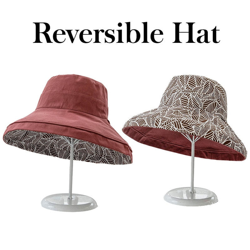 Spring Summer Print Reversible Sun Beach Hat Woman Girl Outdoor Travel Vacation Fisherman Cap Wide Brim 12.5cm Visor Hat B Wine Red Head Girth 56-58cm