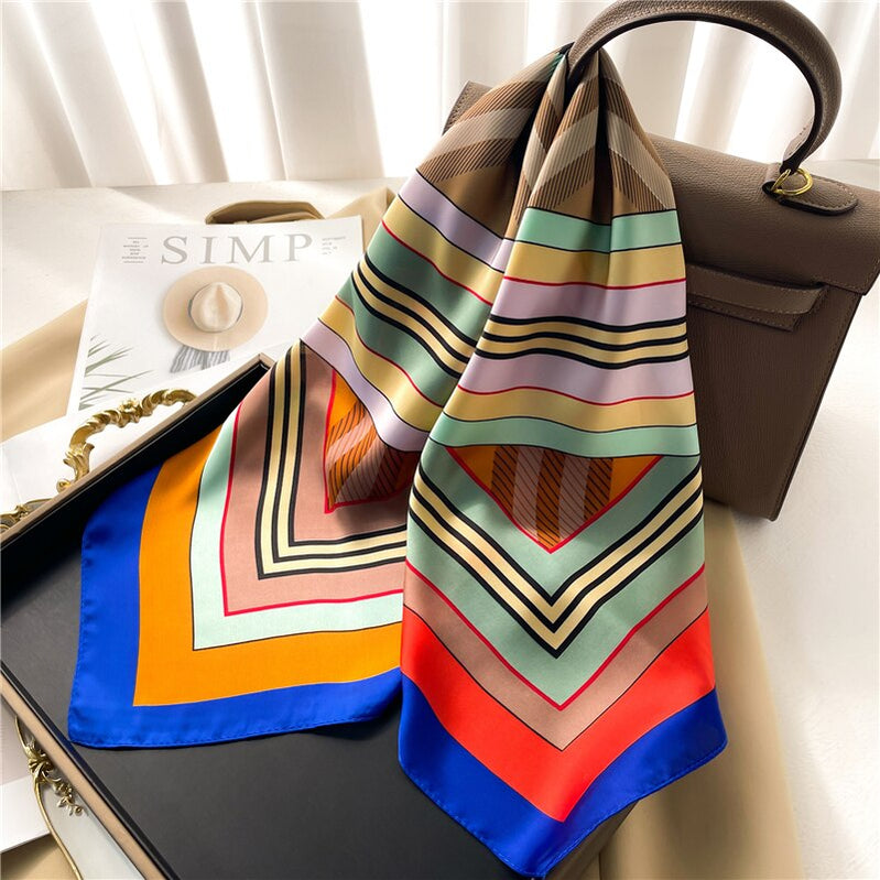 Luxury Print Satin Silk Square Scarf for Women Shawl Hijab Neckerchief Female Hair Ribbon Headband Fashion Wrap Bandana New FJ671-3