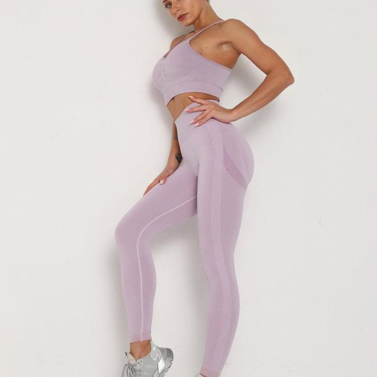 Women's Sets Skinny Tracksuit Breathable Bra Long Sleeve Top Seamless Outfits High Waist Push Up Leggings Gym Clothes Sport Suit Bra Set Light Purple