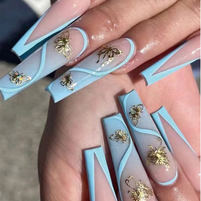 Acrylic Fake Nails Wearable Long Sharp Nail Broken Diamond Butterfly Dot Diamond Full Cover Nail Tips Set Press On Nails New LT-32
