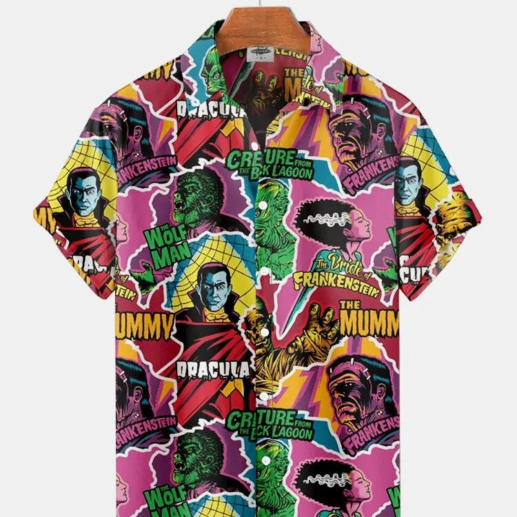 Summer New Men's Shirt 3D Printed Horror Pattern Hawaiian Fashion Designer Men's Horror Shirts Movie Print 3XL Tops ESYJXC1307