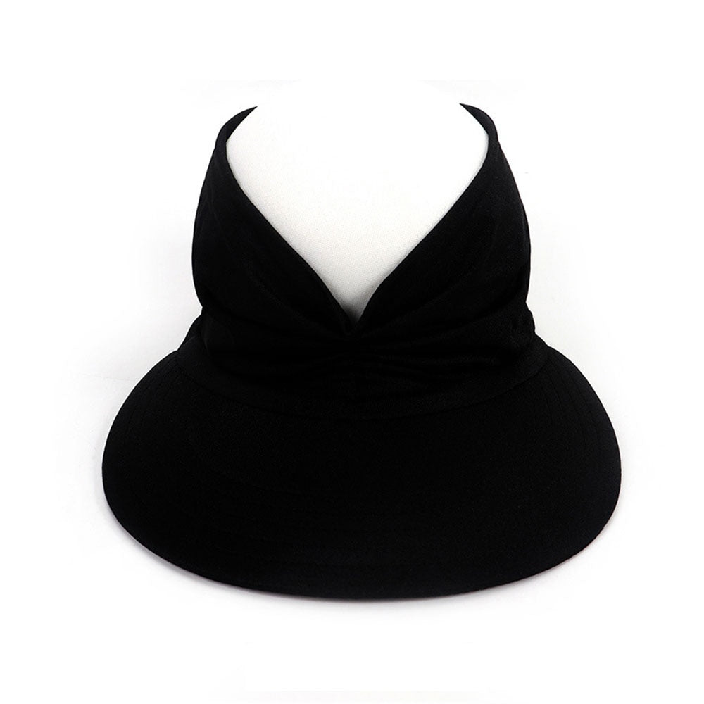 Aettechgd New Women's Summer Hat Outdoor UV Protection Sun Visor Hat Empty Top Hat Travel Seaside Beach Hat Sunscreen Black