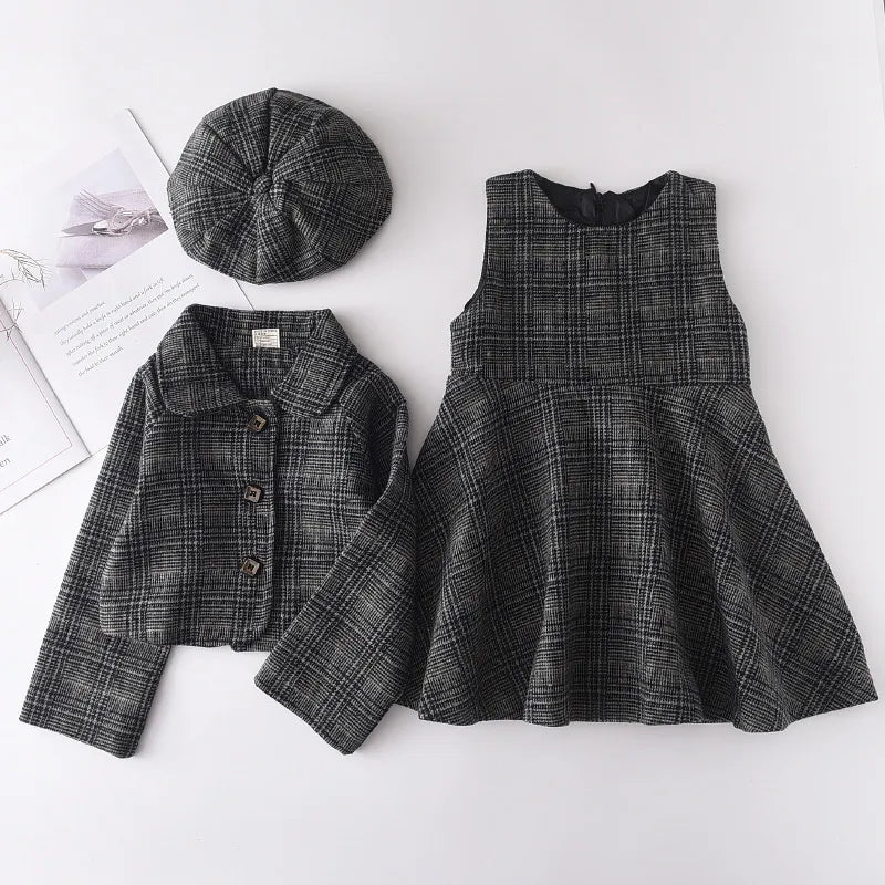 Leader Fashion Kids Girls Princess 2pcs Clothes Set Autumn Winter Children Coat Outwear+Skirts Vintage Outfits Suit 2-12Y AH4070M