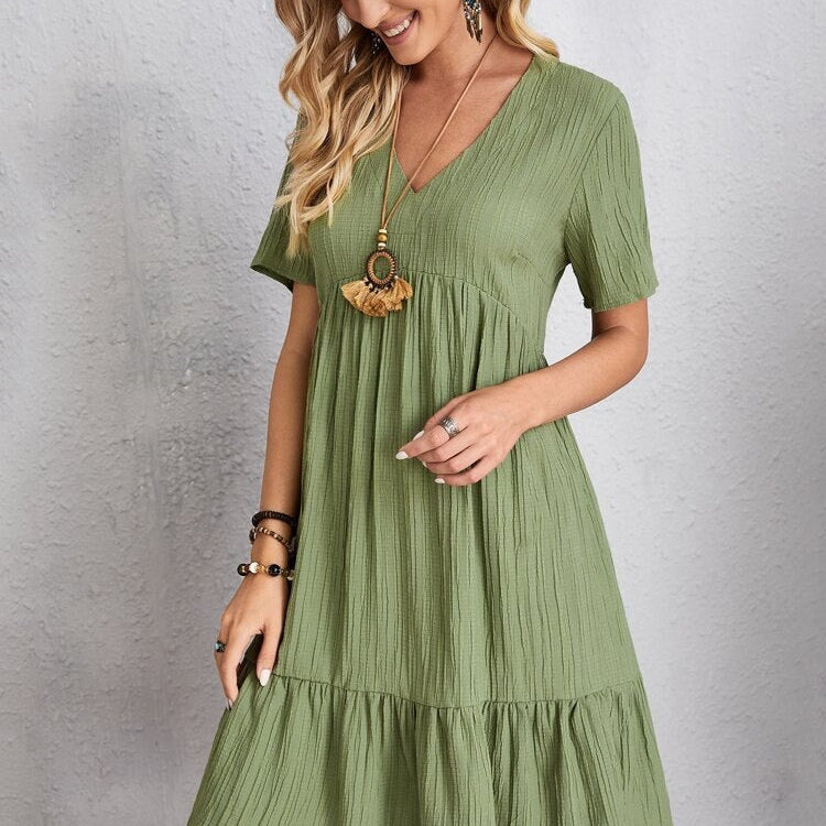 Summer Knee Length Dresses for Women 2023 New-In One-Piece Loose Casual Short Sleeve Dress Vintage Chic Maxi Midi Dress Outfits C3 Green