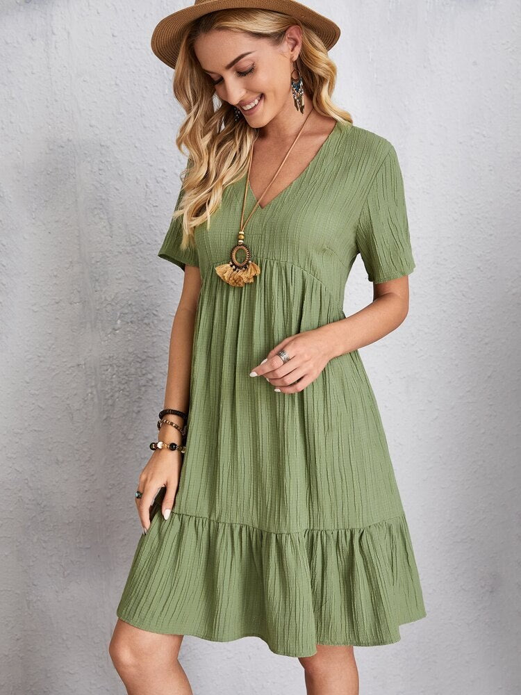 Summer Knee Length Dresses for Women 2023 New-In One-Piece Loose Casual Short Sleeve Dress Vintage Chic Maxi Midi Dress Outfits C3 Green