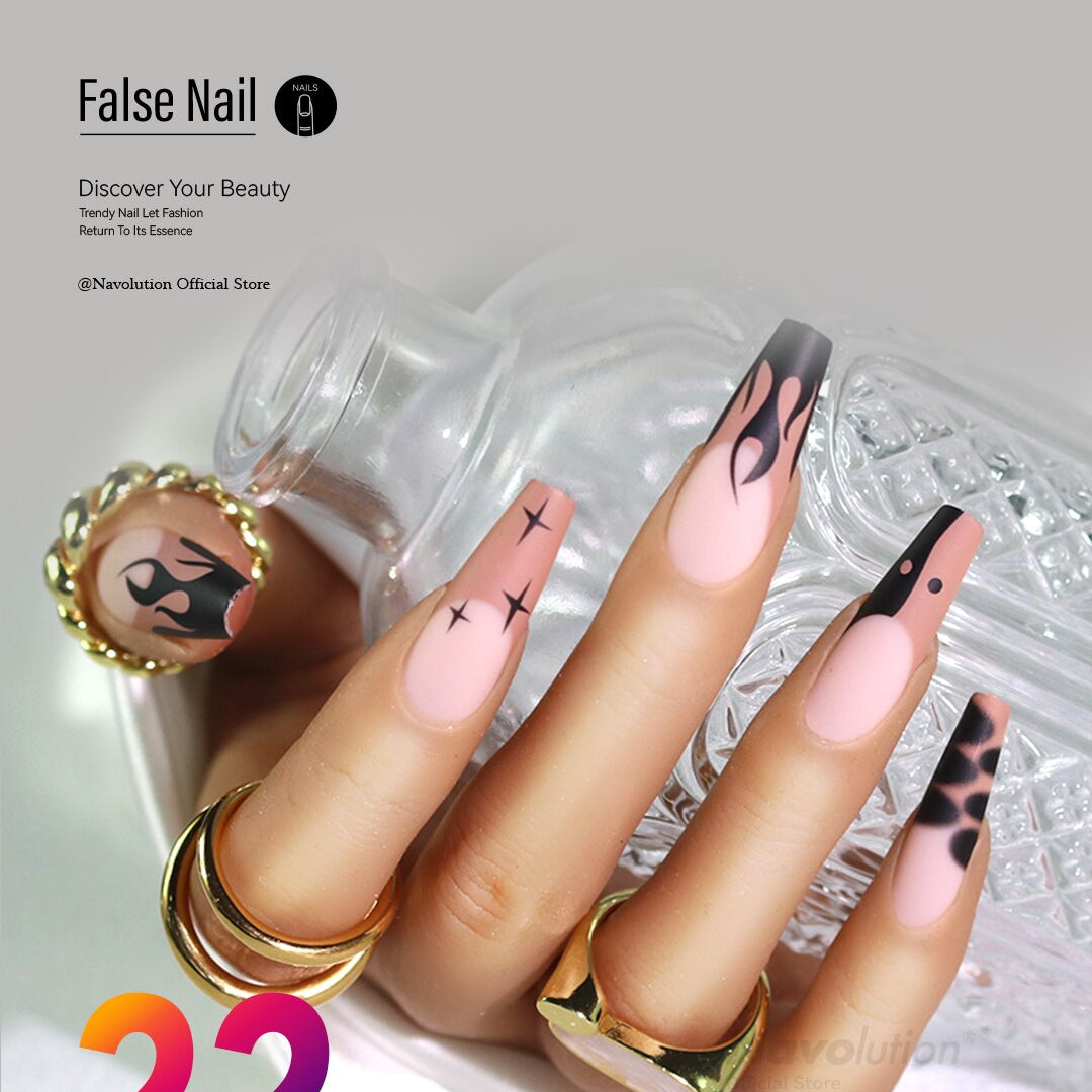 Navolution 24Pcs/Set DIY Manicure Wearable Fake Nails press on Detachable Finished Fingernails Ballet Square Head Almond Short 22