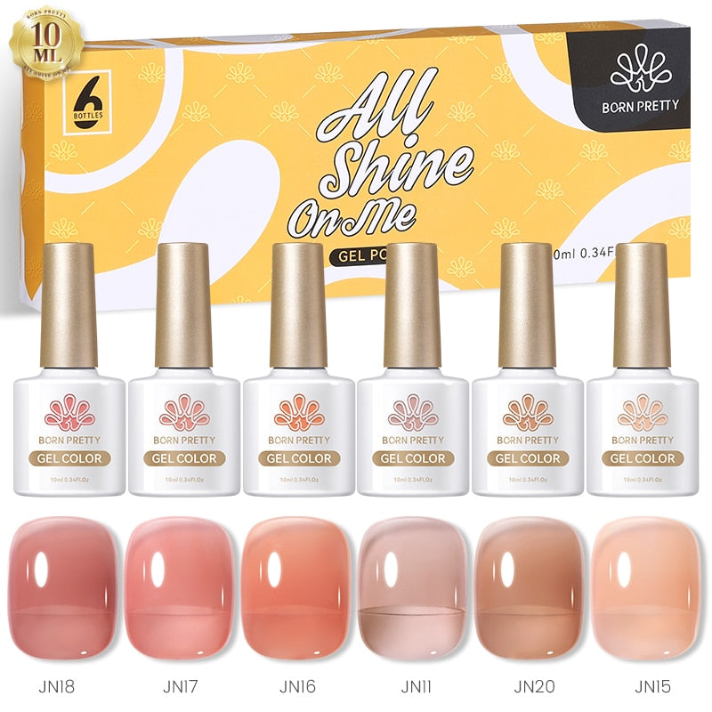 BORN PRETTY 6 Bottles 10ml Jelly Transparent Nail Gel Pink Nude Color Soak Off Gel Nail Polish for Manicure Jelly Set2