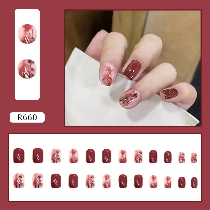 24Pcs/Box Red Ballerina Fake Nails Press On Nial Art Tips False Nails Press On Nails Coffin Artificial Nails R660