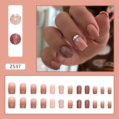 Reusable Adhesive Nail Short False Nails Press On Nails Tips Nails Fake Manicure With Glue Decorated False Nails