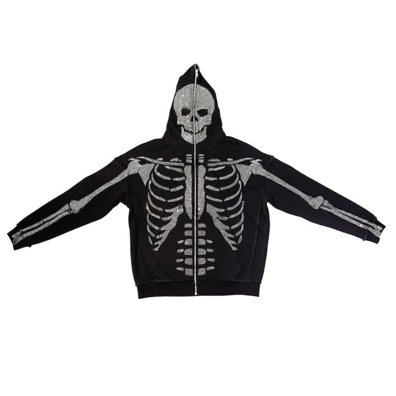 Fall Winter Full Zip Hoodie Sweatshirt for Women Halloween Skeleton Print Hoodie