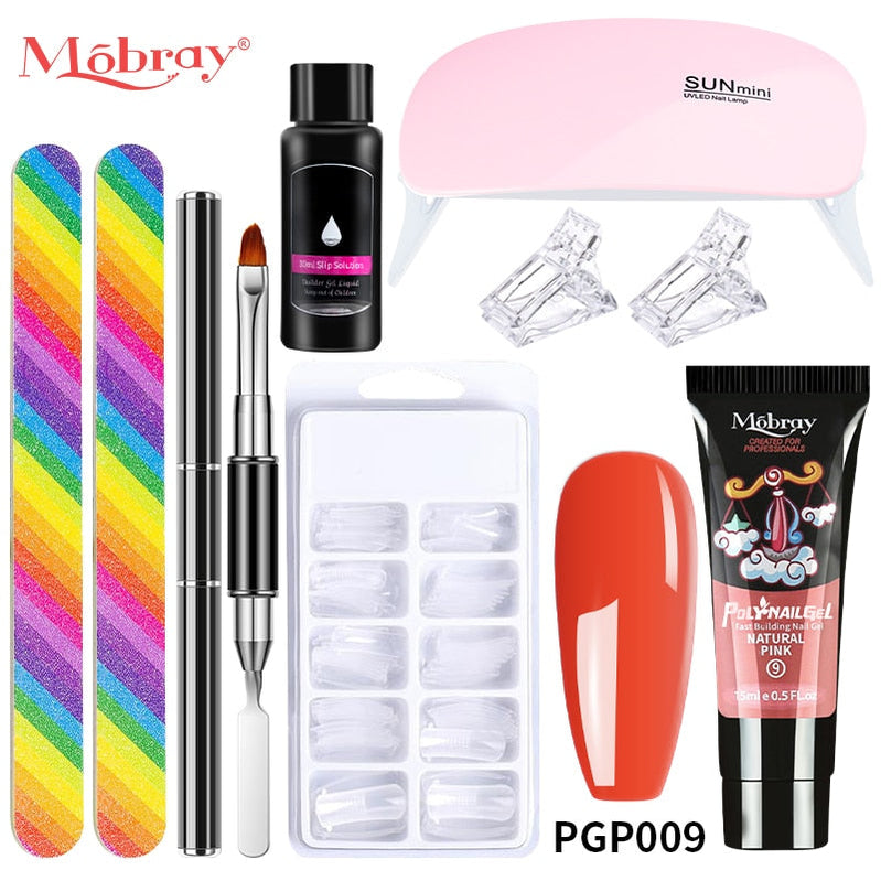 Mobray Poly Nail Gel Set Manicure Set Gel Cuticle Pusher Finger Extend Mold Nail Kit All For Quick Extension Manicure Set 9pcs-set-9