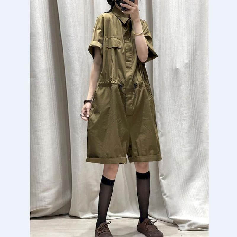 Vintage Jumpsuit Wide Leg Shorts Bodysuit High Waist Loose Workwear Pants Overall Large Size Playsuit Women Clothing One-pieces