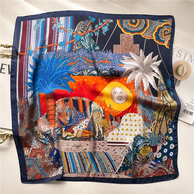 Fashion Wraps Satin Hijab Luxury Square Scarf for Women Hair Bands Ribbon Headband Silk Shawl Neckerchief Female Bandana FJ663-1