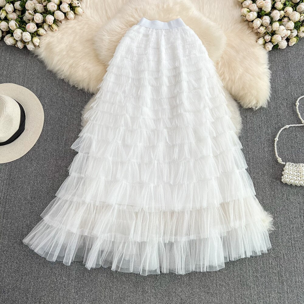 Super Long 97cm Maxi Tulle Skirts for Women 2023 New Chic Patchwork Cake Skirt Multilayer Large Swing A-Line Skirts Mujer Faldas White One Size