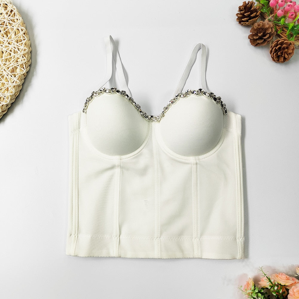 New Women Sexy Fashion Crop Top Diamond Flower Strapless Vest Bustier Bra Night Club Party Tank Top Female HR026701