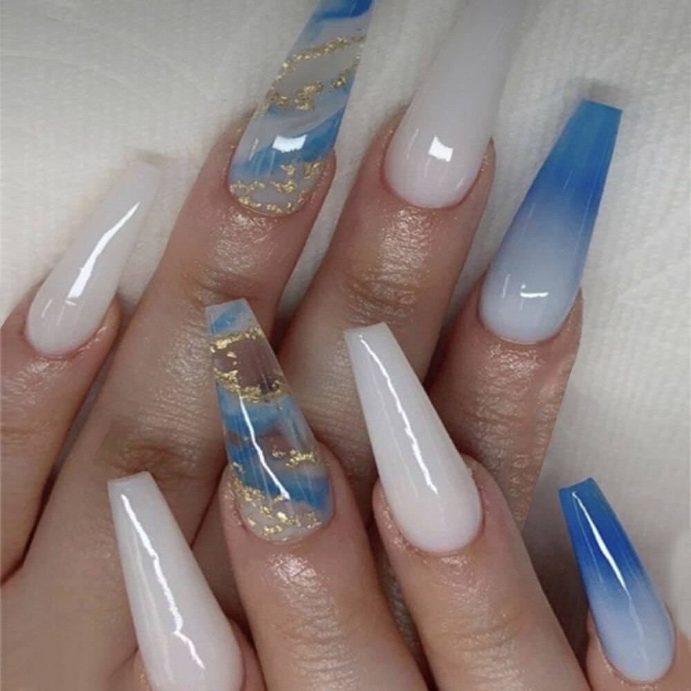 Pink Cow Design False Nail French Full Cover Long Coffin Fake Nails Glue DIY Manicure Nail Art Tools press on nails nail tips new5