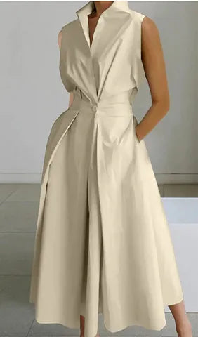 S-5XL Korean Fashion Long Sleeve Shirt Dress Chic Turndown Neck Ruched Maxi Dress Women Autumn Winter Clothes Streetwear Sleeveless-5