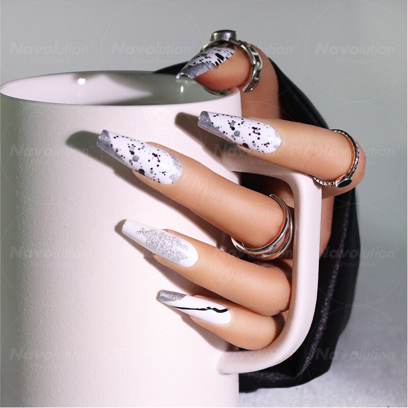 Navolution 24Pcs/Set DIY Manicure Wearable Fake Nails press on Detachable Finished Fingernails Ballet Square Head Almond Short 12