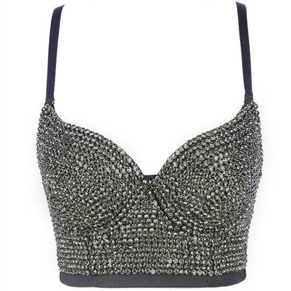 Irene Tinnie Hand-made Pearls Jewel Diamond Bralet Women's Bustier Bra Wedding Party Corset Cropped Top Vest Plus Size
