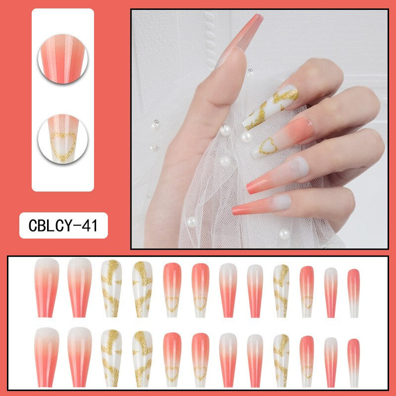 24pcs/Box Charming Pink Flame Short Ballet Wearable Fake Nails press on Square Head Full Cover Detachable Finished Fingernails CBLCY 41