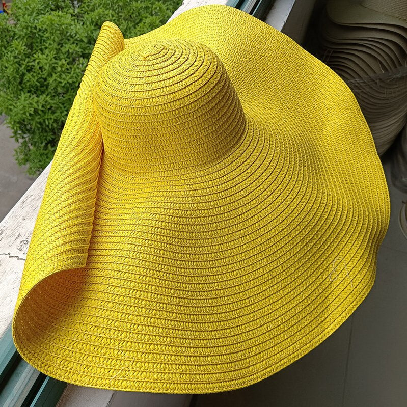 Rainbow striped big brim anti-ultraviolet sunshade sun hat beach sun hat with wire edge can be folded arbitrarily 16 M 56-58cm