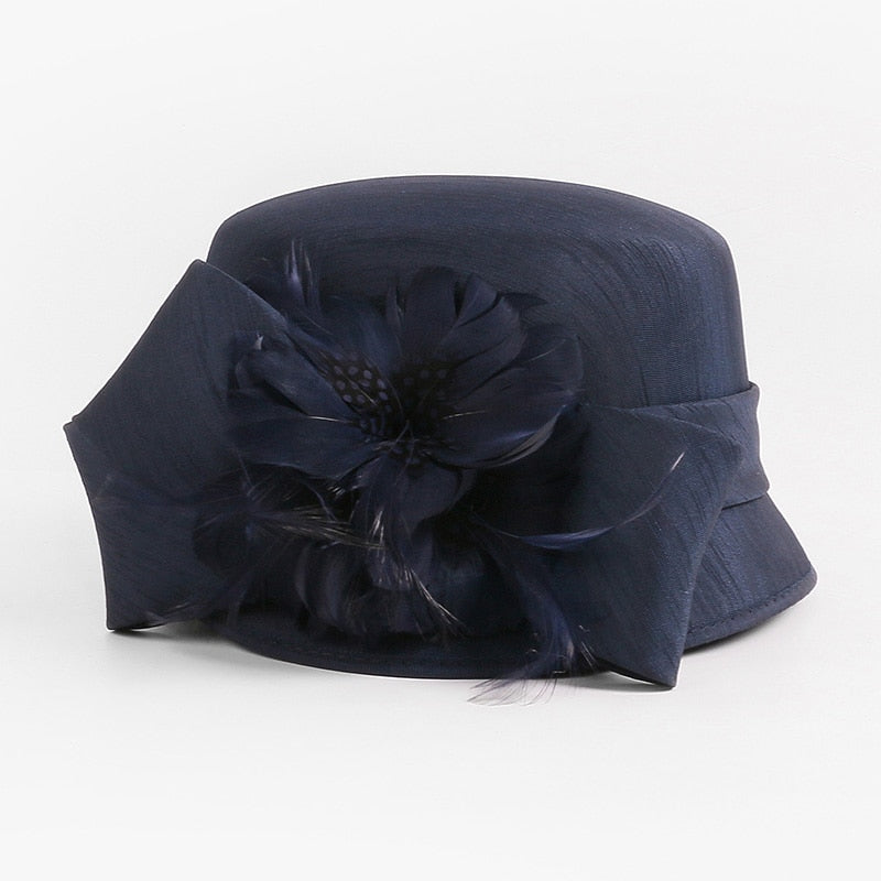 Fs 2023 mulher de luxo chapéu de sol cerimônia de casamento moda elegante millinery chá festa bowler boné flor pena balde chapéus feminino