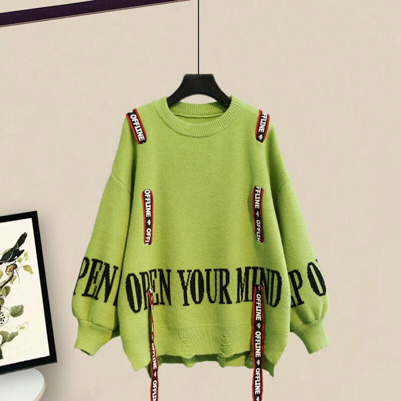 Winter New Ribbon Knitting Sweater Pullover Casual Overalls Two-piece Elegant Women's Pants Set Tracksuit Fall Outfits Women green sweater