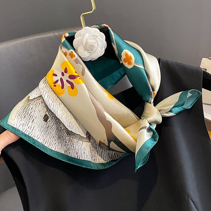 53cm Real Silk Nature Scarf Women Neckerchief Foulard Bandana Small Hairbands Fashion Floral Neck Ties for Office Lady New ZS-307 53x53cm